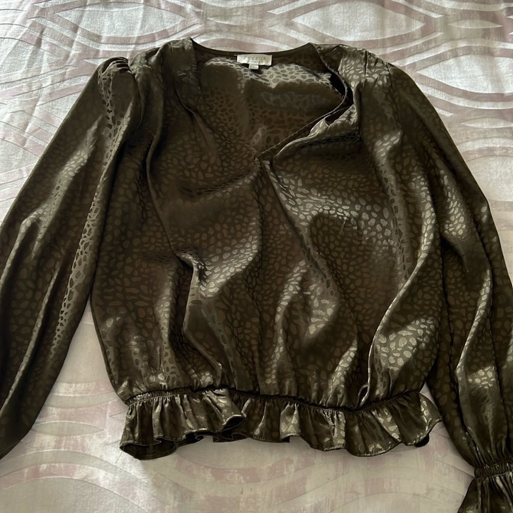 Green leopard print blouse